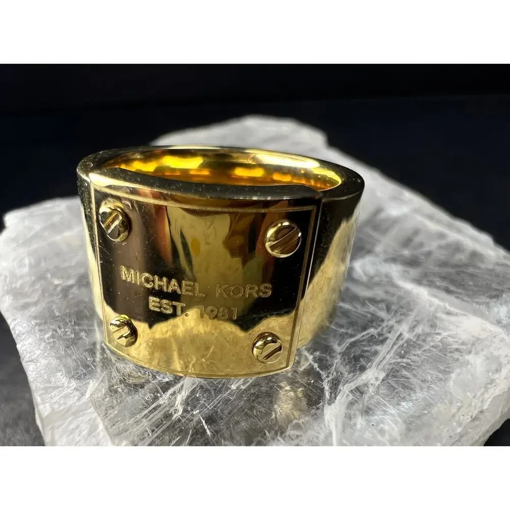 Michael Kors Gold Tone Wide Band Ring Size 6 Est 1981
